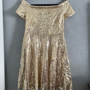 Off shoulder gold sequin dress